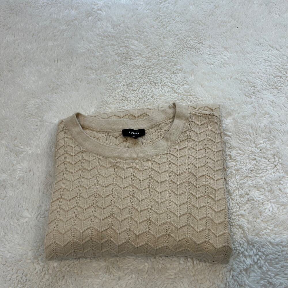 Express Mens Cotton Beige Textured Short Sleeve Sz XL Resort Core Summer Preppy